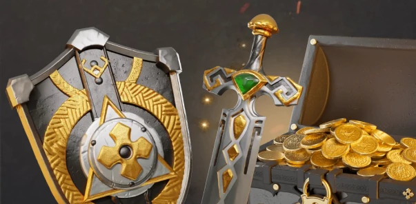 Herospin symbole d’armes dorées et équipement légendaire
